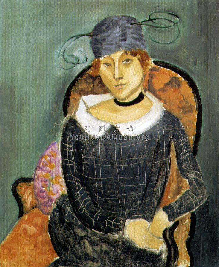 戴驼鸟羽毛帽子的女人 - 亨利·马蒂斯